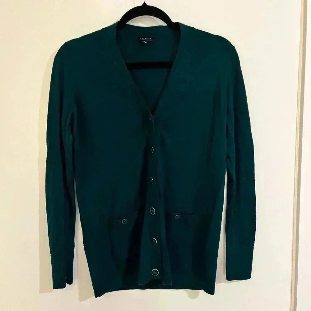 talbots forrest green cardigan 100% merino wool, size small